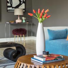 Fresh Flowers in Eclectic-Midcentury Modern Living Room