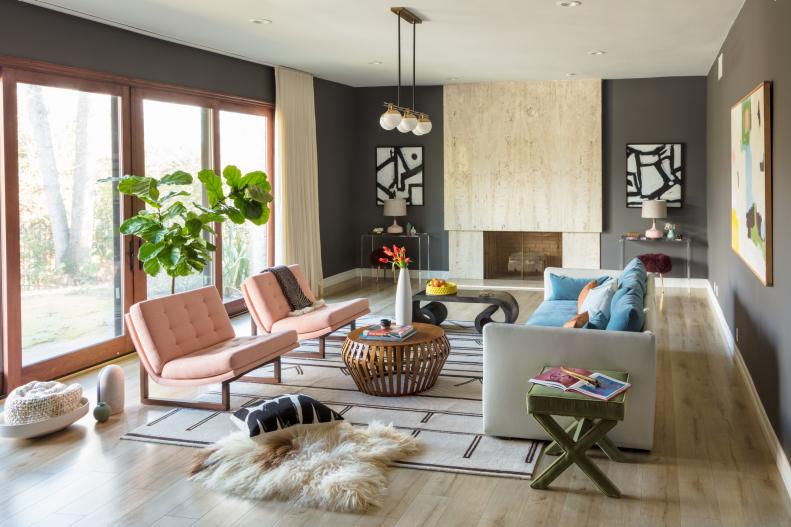 Eclectic-Midcentury Modern Living Room with Natural Light 