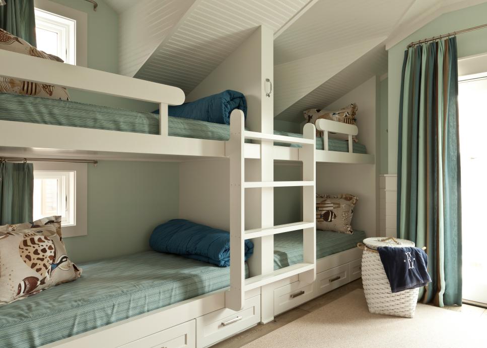 Blue and White Kid's Room With Four Bunk Beds | HGTV