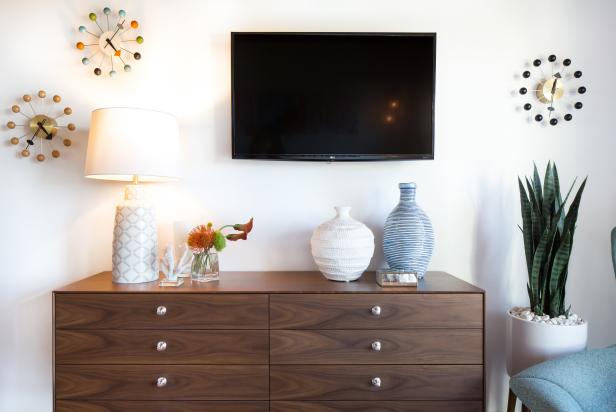 Dresser, TV and Clocks