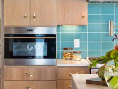 Midcentury Kitchen With Blue Backsplash