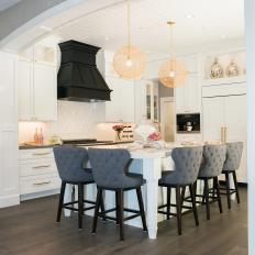 White Chef Kitchen With Gray Barstools