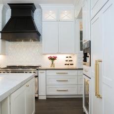 White Chef Kitchen With Gold Pulls