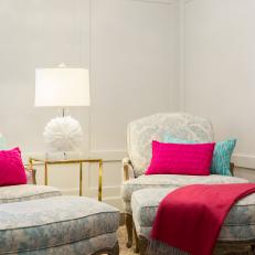 Blue Shabby Chic Sitting Area With Pink Throw