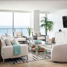Chic White Living Room With Ocean Views