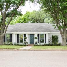 White Ranch Home Exterior with Teal Door