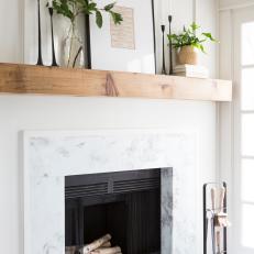 Traditional White Living Room with White Fireplace