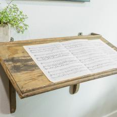 Rustic White Music Room with Neutral Floating Shelf