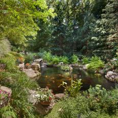 Tranquil Koi Pond Tucked Into Garden