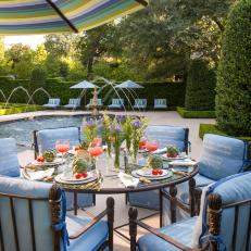 Blue Hues Brighten Outdoor Dining Area