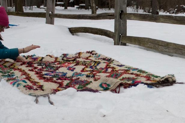 How to clean vintage, high-pile rugs using snow.