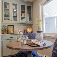 Rustic Neutral Breakfast Nook with Blue Chairs 