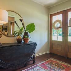 Contemporary Neutral Foyer with Brown Drop Leaf Table  