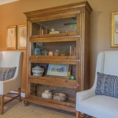 Rustic Neutral Living Room with Brown Bookcase 