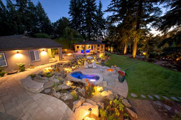 Backyard Shines Brightly at Night | HGTV