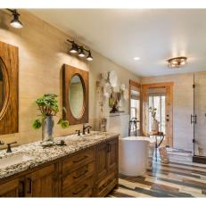 Brown Double Vanity Bathroom With Brown Floor