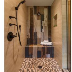 Neutral Walk-In Shower in Contrasting Shades