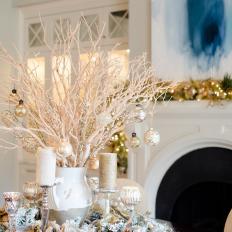 Dining Room Boasts Glam White & Gold Centerpiece 