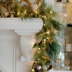 Fireplace Complete With Gold & Green Garland