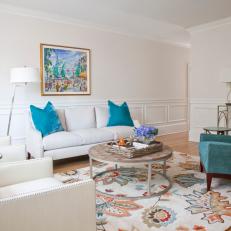 Teal Hues Enliven Stylish Family Room
