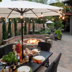 Outdoor Dining Table and White Umbrella
