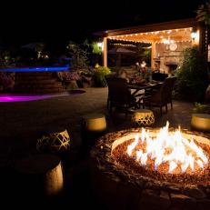 Outdoor Space at Night With Fire Pit