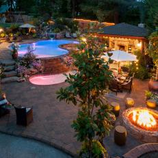 Luxury Backyard With Pools and Fire Pit