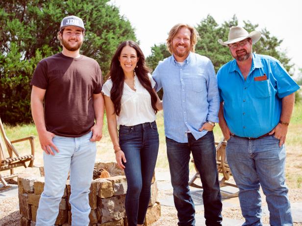As seen on Fixer Upper, Chip and Joanna Gaines with Jimmy Don Holmes and son. (Portrait)