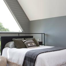 Contemporary Gray Bedroom with Black Custom Headboard