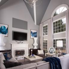 Gray Art Deco Living Room With Blue Throw