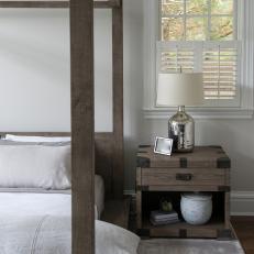 Transitional Bedroom With Silver Table Lamp
