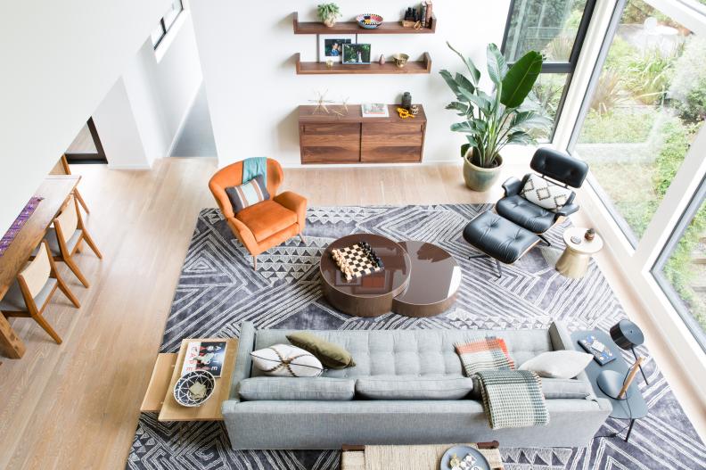 Modern White Living Room With Large Windows