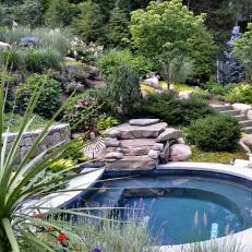 Landscaping and Waterfall Feel Make Pool Feel Like a Part of Nature