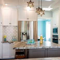 White Small Kitchen With Star Pendants
