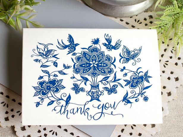 Close Up of Thank You Card With Floral Patterns