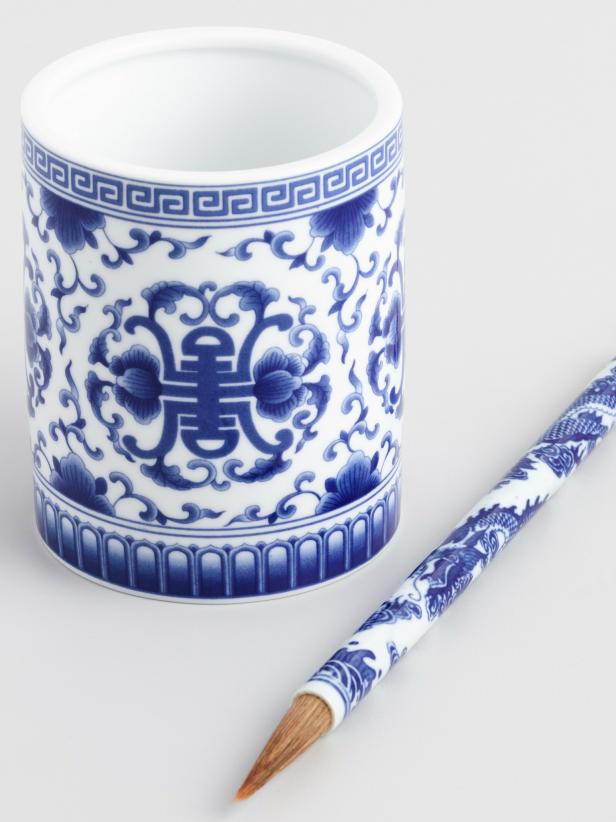 Close Up of Ceramic Brush and Cup Holder