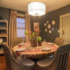 Blue Rustic Dining Room with Neutral Wicker Chairs 