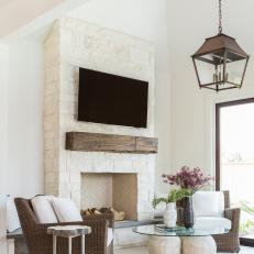 Living Room With Pretty Painted Fireplace