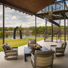 Outdoor Lounge Overlooks Scenic Lake