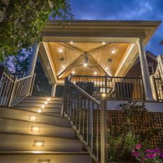 Lighted Stairs Lead to Wooden Deck
