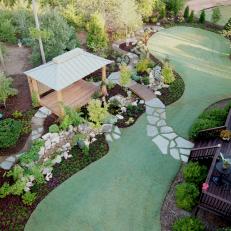 Stone Path Leads to Peaceful Wood Pavilion