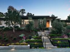 modern home with gray exterior