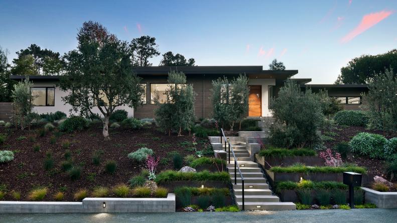 modern home with gray exterior