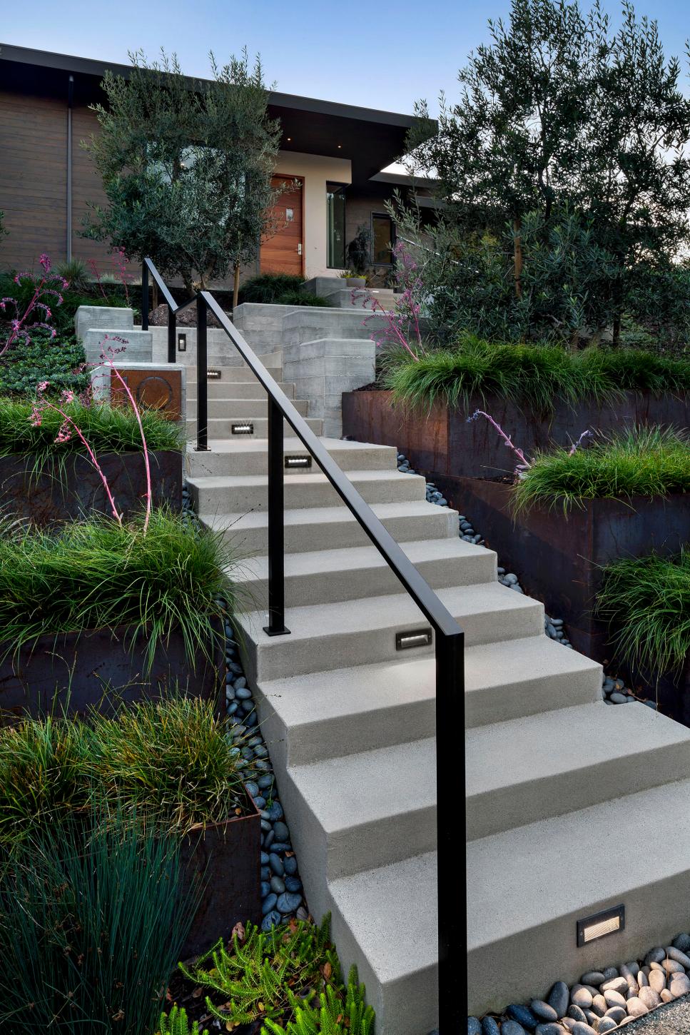 Polished Concrete Steps Lined With Plants | HGTV