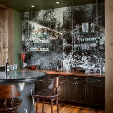 Southwestern Wet Bar With Animal Hide Wallcovering
