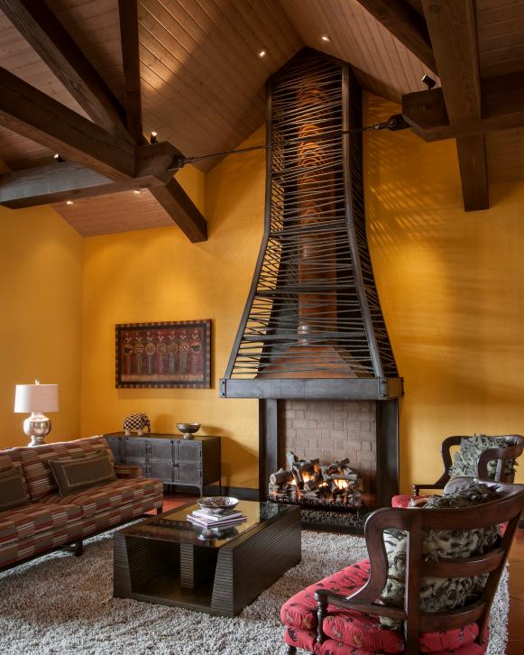 Southwestern Living Room With Dramatic Fireplace