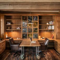 Home Office Space With Concealable Shelving