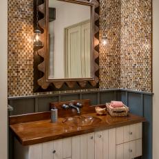 Master Bathroom Vanity Features Handcrafted Lacquered Wood Vanity