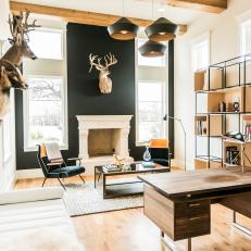 Rustic Contemporary Home Office With Deer Heads