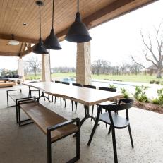 Porch Dining Area With Black Pendants